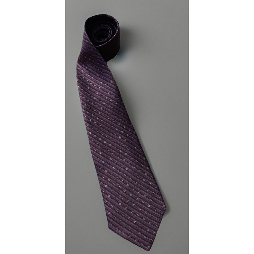 Via Europa Neckwear Tie Purple Black Diagonal Striped AOP 100% Silk JBHS